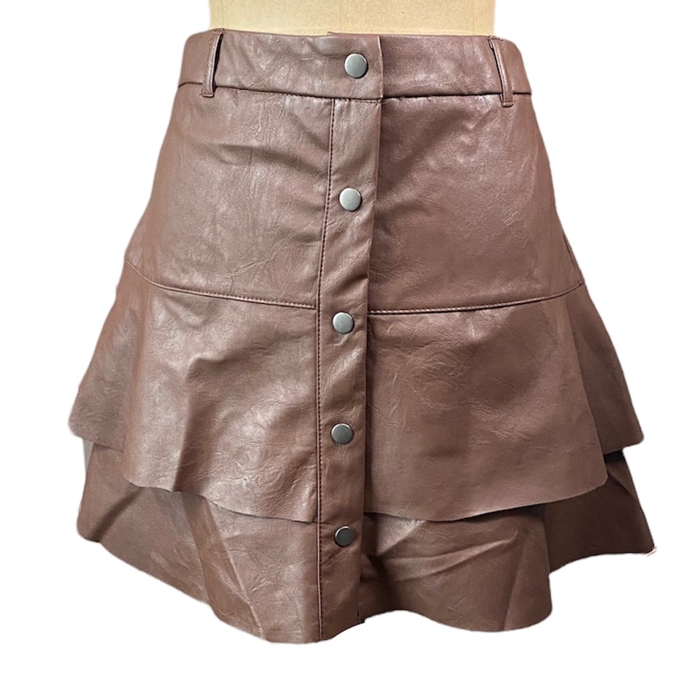 HAUTE MONDE Brown Pleather Tiered Skirt Size Large